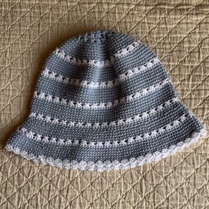 Blue and White Girls Crochet Hat